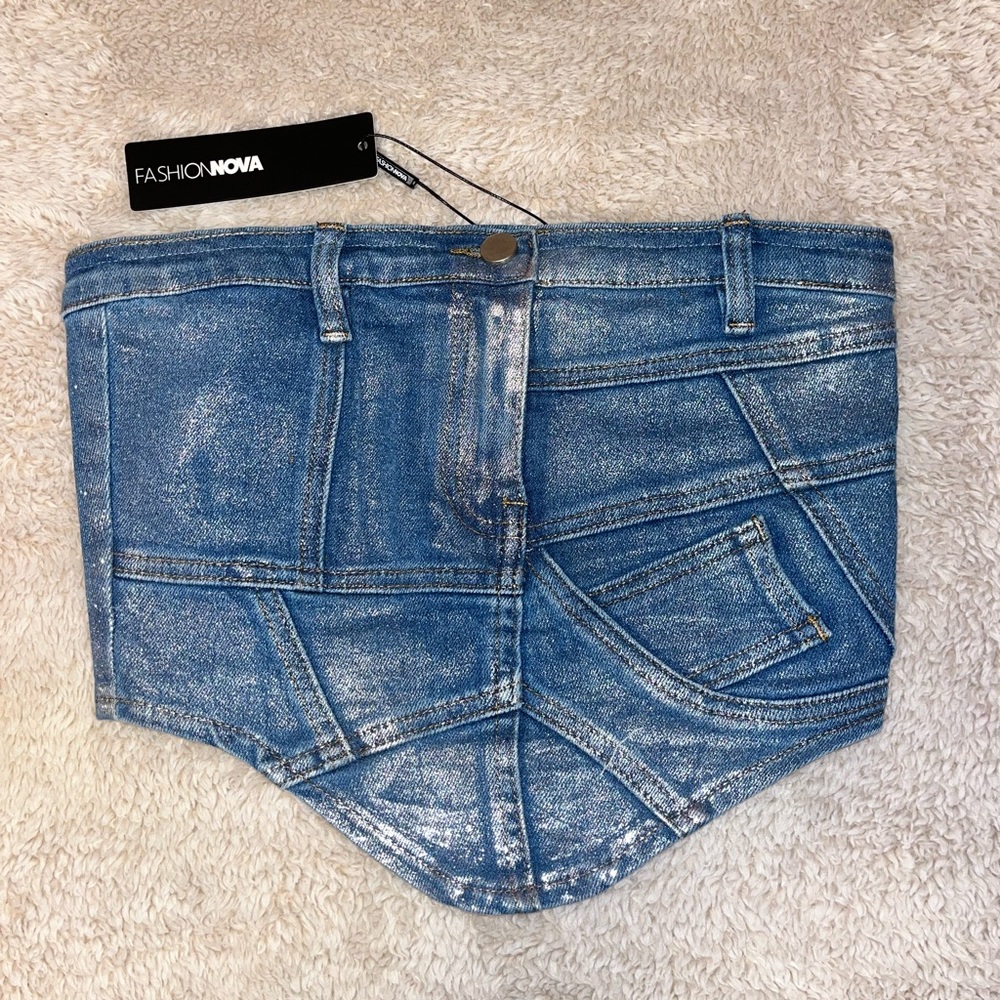 Fashion Nova Metallic Denim Corset Top